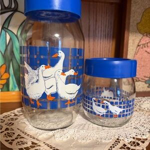 Blue Goose Pattern Glass Jars